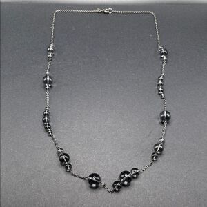 J. Crew Smoky Glass Bead Station Gun Metal Long Necklace